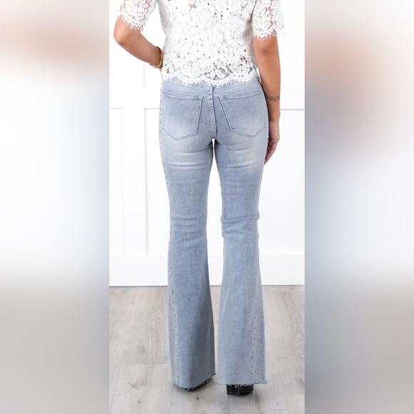 Judy Blue MR Light Wash Button Fly Rhinestone Side Panel Flare Jeans Various NEW - Picture 13 of 16